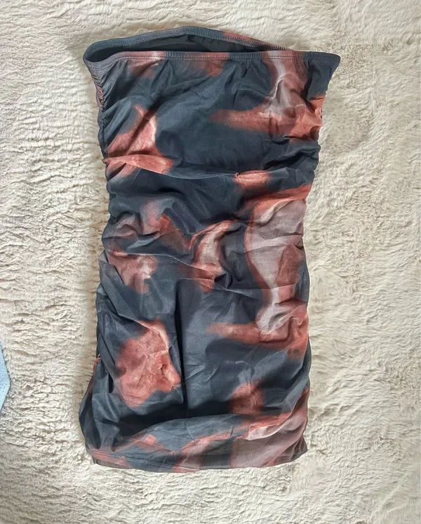 Women's Strapless Ruched Mini Dress, Lined Print Mesh - Image 6