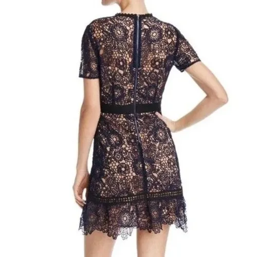 AQUA Lace Mini Dress Sz S Navy Blue‎ Floral Guipure Cocktail Party Wedding Guest - Image 2
