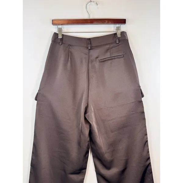 The Noli Shop Womens Pants Brown Milan Satin Cargo Relaxed Full Length Trouser 8 - Image 11