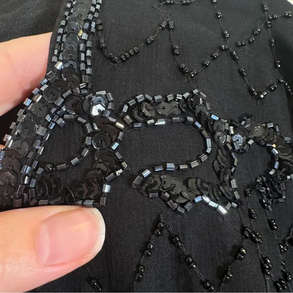 Vintage Stenay Black Silk Beaded Blouse Womens L Short Sleeve Formal Dressy - Image 8