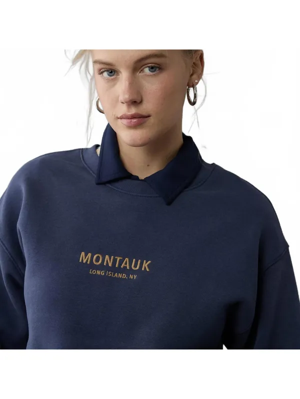 AE Everyday Luxe Graphic Crew Neck Sweatshirt American Eagle NWT Navy Small - Image 4