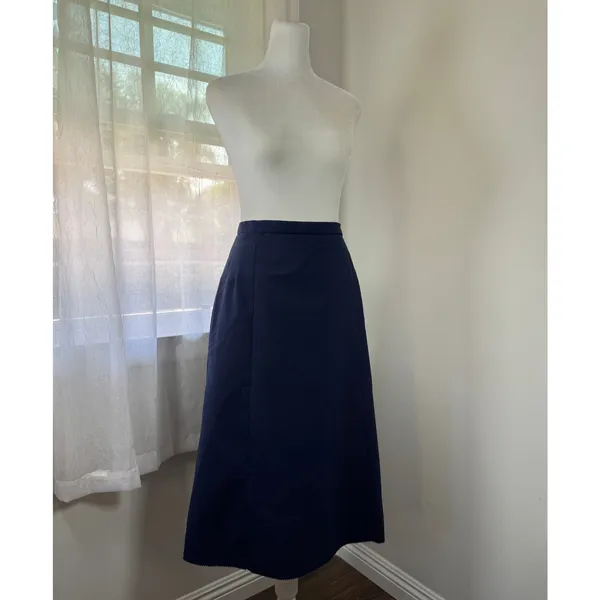 Vintage ‘90s Navy Blue Wool Blend Midi Skirt - Image 4