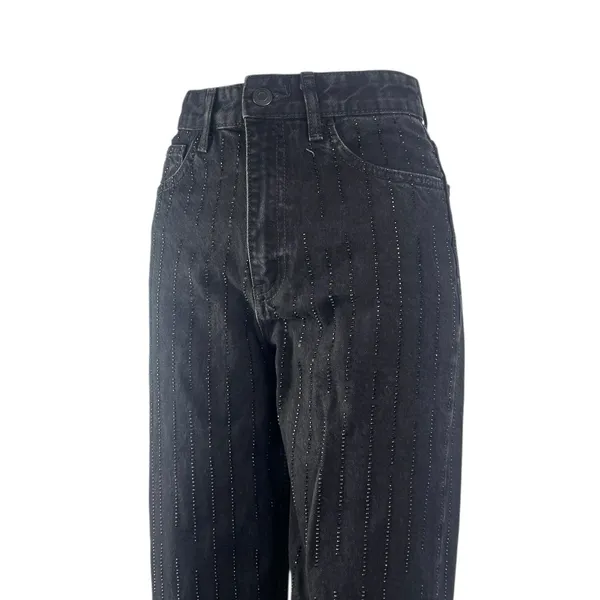 Zara Women's Black Beaded Rhinestone High Waist Wide Leg Denim Mom Jeans Size 2 - Image 3