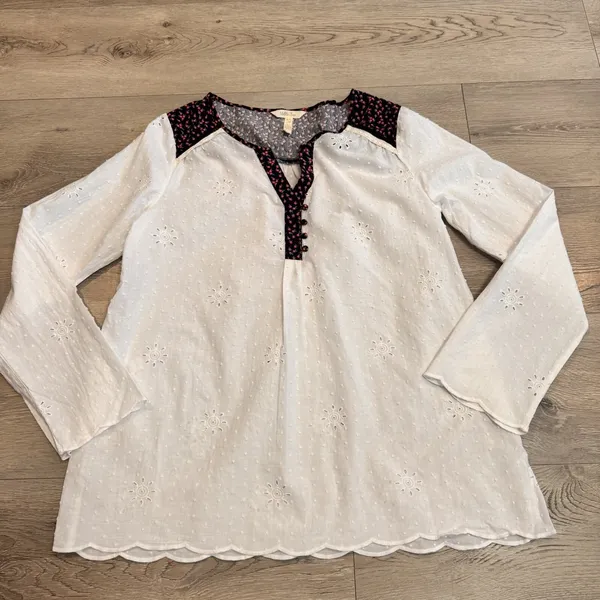 Matilda Jane Top Large Womens‎ Swiss Dot Eyelet Lace Snow Globe Popover Tunic - Image 2
