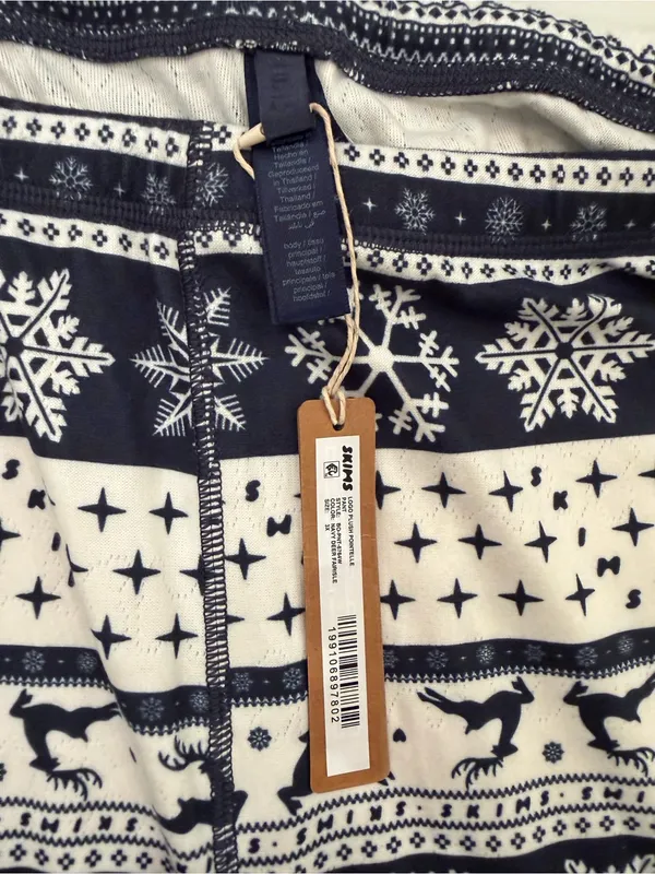 NWT Skims Navy Deer Fair Isle Wide Leg Lounge Pants Sz 3X - Image 4