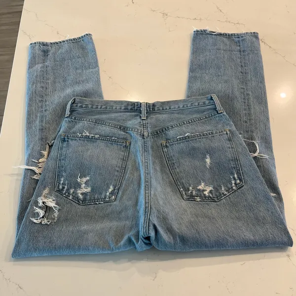 Agolde 90's Mid Rise Loose Fit Straight Leg Jeans Distressed Size 27‎ - Image 5