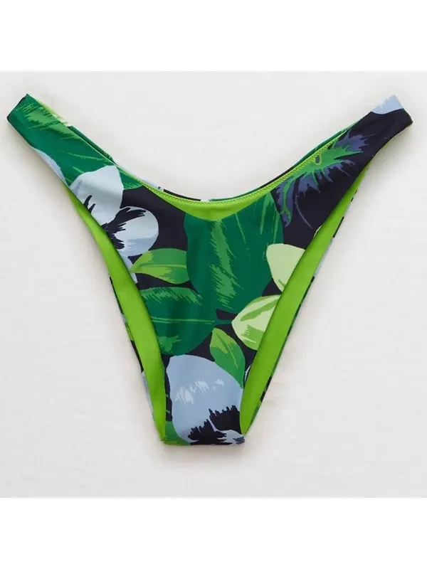 NWT Aerie Tropical Floral Super High Cut Cheekiest Bikini Bottom - Size: Large - Image 5