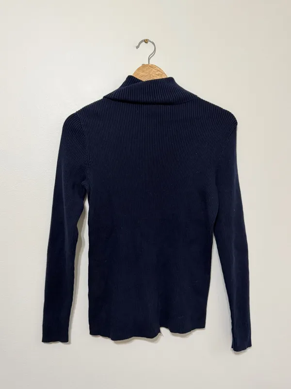 Ralph Lauren Navy Sweater Women’s Size Medium Turtleneck Cotton Luxury Old Money - Image 6