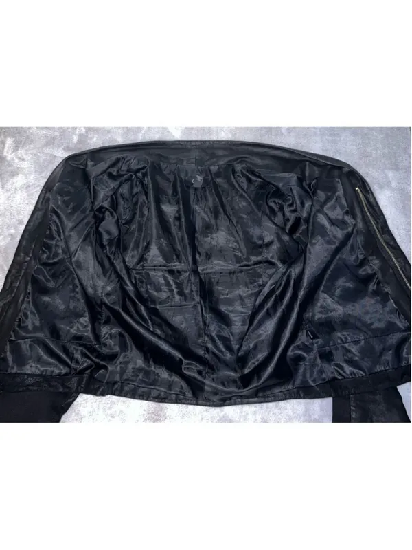 Women’s AQUA Black Leather Jacket MOTO Small - Image 6