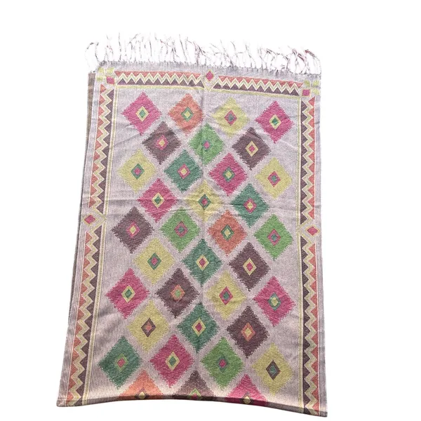 Mexican Artisan Reversible Woven Poncho Multicolor Geometric Boho Shawl Wrap - Image 10
