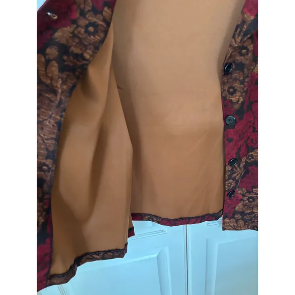 Briggs New York Floral Tapestry Print‎ Button Front Jacket Burgundy Brown Large - Image 6
