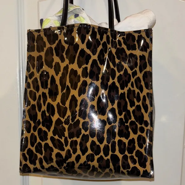 Bloomingdale’S Cheetah Print Patent Leather Mini Tote Bag Preloved - Image 3