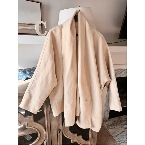 JNBY Scarf Collar Wool Blend‎ Coat Women Cream Ivory One Size - Image 5