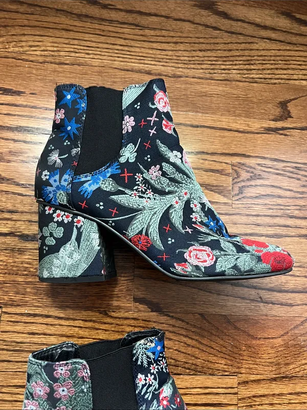 Floral Embroidered Black Ankle Boots - Women's - Image 4