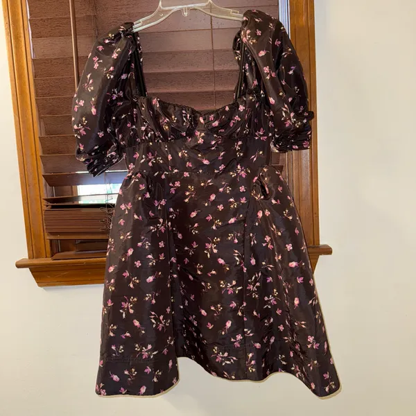 NWT $158 Anthropologie x Maeve Black Floral Puff-Sleeve Mini Dress w/ Pockets XS - Image 6