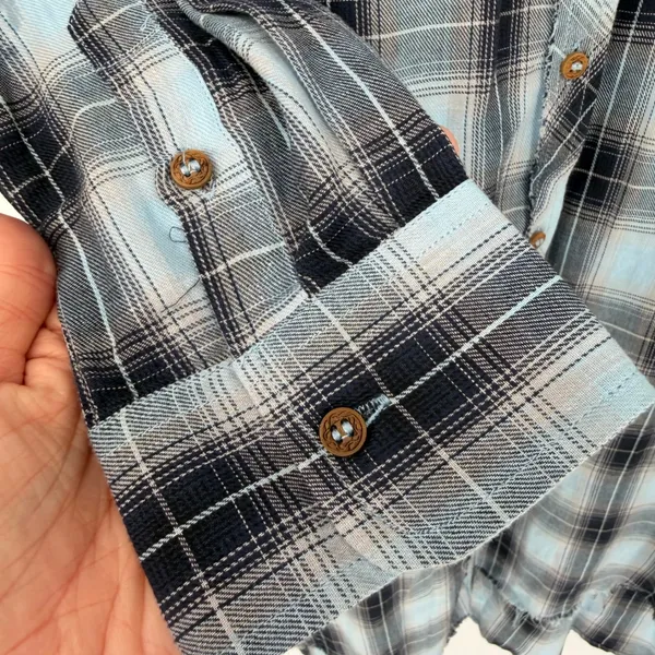 Democracy Plaid Flannel Dress Womens S Blue Distressed Hem Coastal Cowgirl Boho - Image 11