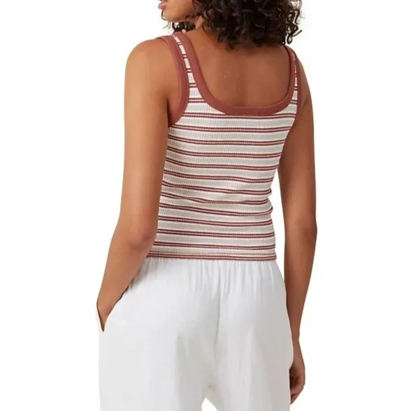 Cotton On The 91 Womens Tank Size XS Dark Sepia Stripe Rory Henley Retro Sport - Image 3
