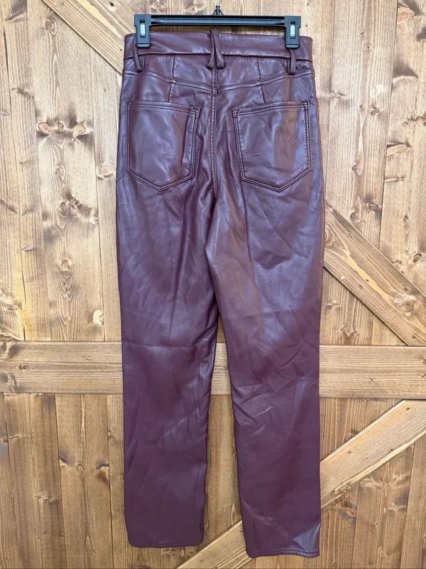Good American Women’s Faux Leather Straight Leg Pants Burgundy READ Size 6/28 (9 - Image 5