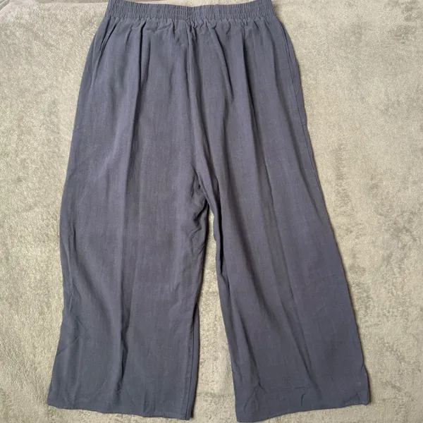 Lagenlook Linen Blend Wide Leg Palazzo Crop Pants Size M‎ High Waisted BOHO - Image 3