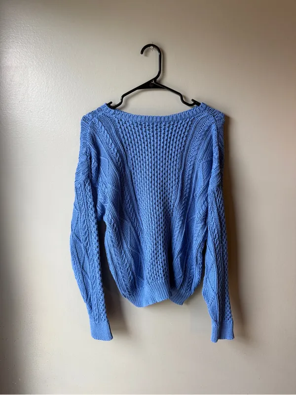 Lauren Ralph Lauren Women’s Blue Cable Knit Drawstring Sweater Size Large - Image 6
