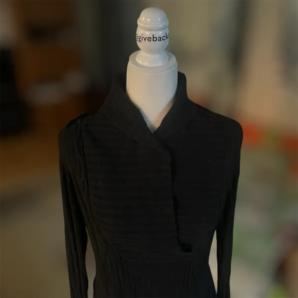 𝅺Alfani Silk Angora Knit Long Sleeve Sweater Dress Shawl Collar Size L - Image 3