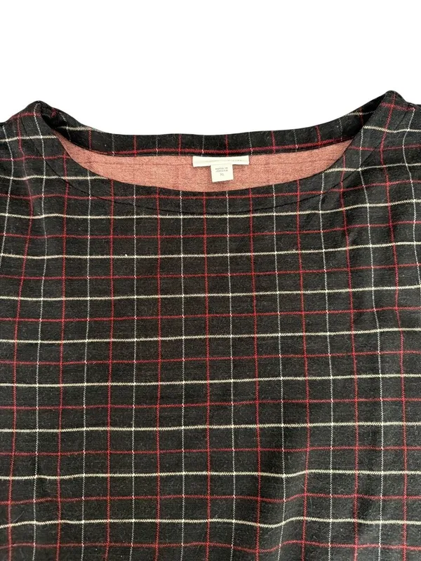 J. Jill Ponte Plaid Tunic Top Windowpane Shirt Side Slits Black Red White Sz XL - Image 4