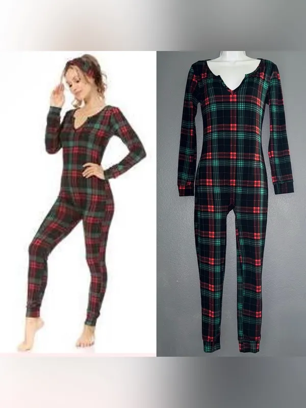 Shosho Women’s Checkered Gingham Red Long Sleeve Pajamas Medium - Image 2