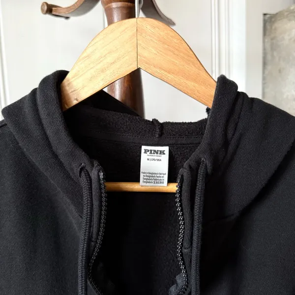 Victoria's Secret Pink Ivy Fleece Campus Black Full-Zip Hoodie Sweatshirt Medium - Image 6