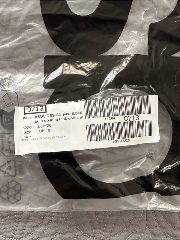 NWT ASOS DESIGN 90s ribbed mini tank dress in black - Image 6