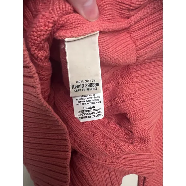 LL Bean Womens XS Coral Pink Cable Knit‎ 100% Cotton Crew Neck Sweater - Image 2