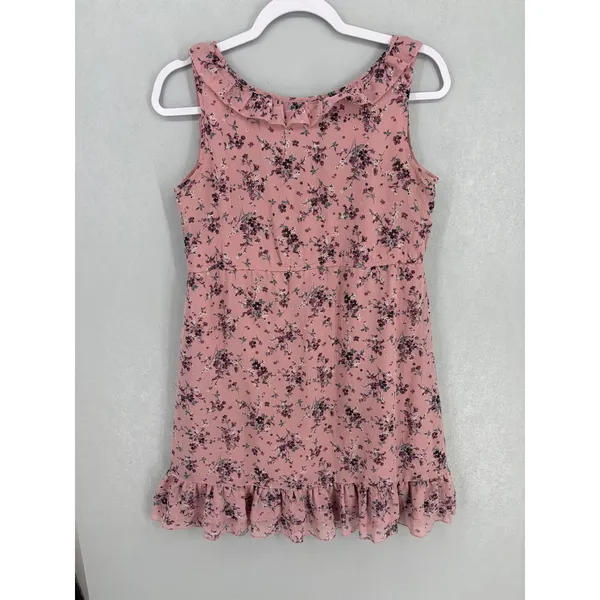 Vanity Womens Dress Pink Floral Ruffle Empire Waist Mini Small - Image 3