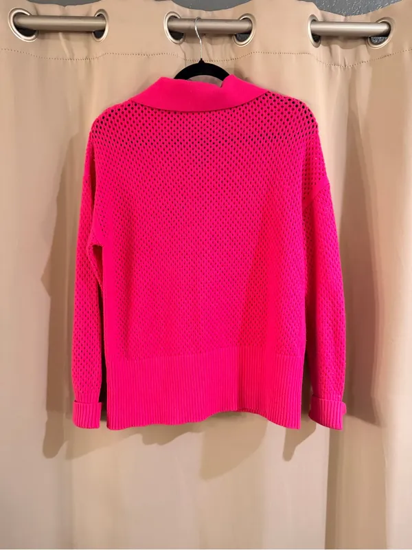 Source Unknown Hot Pink Collared Zip-Neck Women's Sweater - Image 3