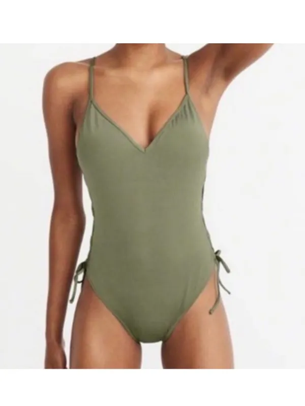 NWT Abercrombie One Piece Original Cheeky lace up tie sides swimsuit size XL NEW - Image 10