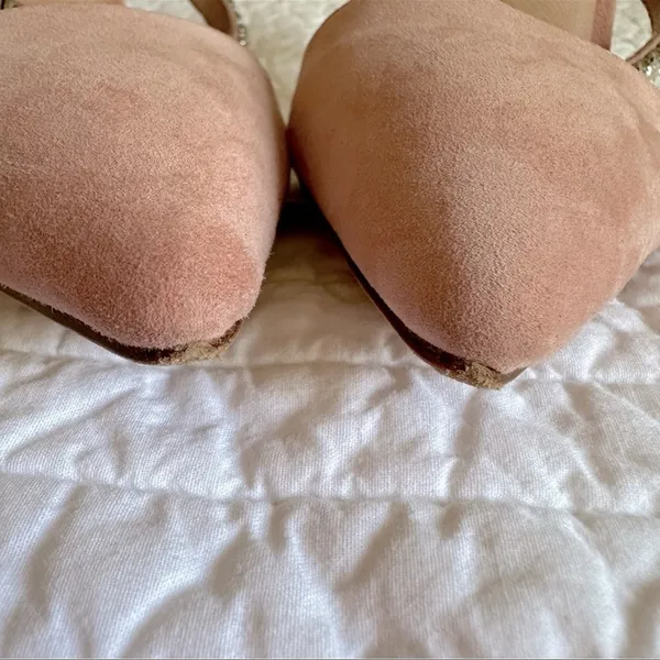 LPA x REVOLVE Lex Crystal Strap Slide Heels in Blush Pink Suede Sz. 9 - Image 7