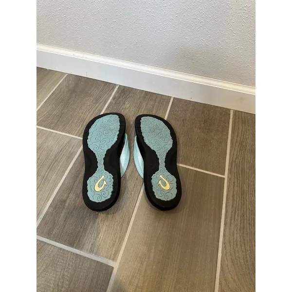 Olukai Ohana Womens Flip Flops‎ Black Pale Sky Blue Sandals 20110-1V40 Size 10 - Image 2