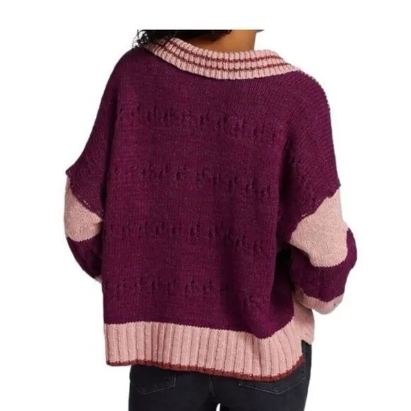 ✨Free People Pembrook Sz Medium Sweater in Moody Pink Combo Striped Cotton✨ - Image 3