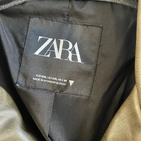 Zara Moto Jacket Women Small Olive Green Edgy Cropped Faux Leather Biker Coat - Image 5