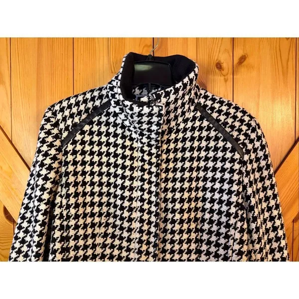 Vintage Apt. 9 Black White Houndstooth Lined Wool Blend Coat READ Size Large (64 - Image 2