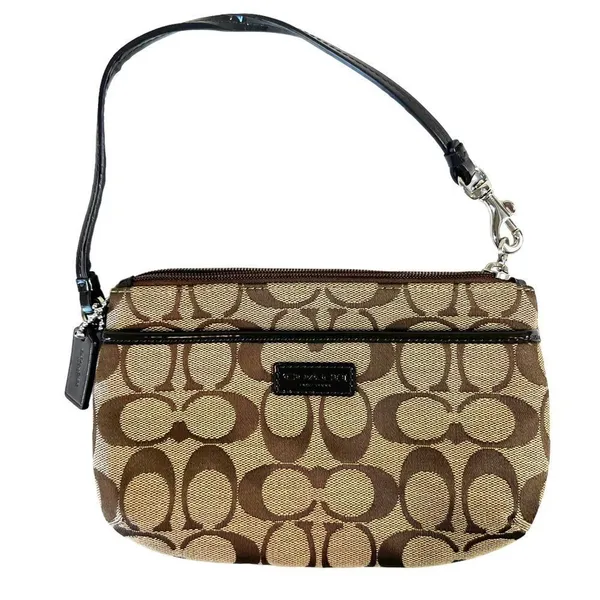 Coach Brown Tan Jacquard Canvas Monogrammed Signature Cs Zip Wristlet No F51685 - Image 10