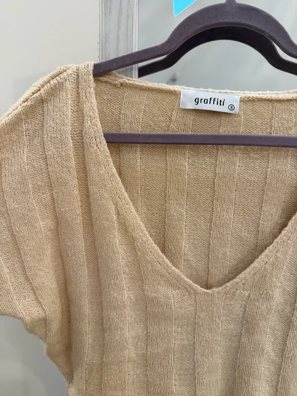 Beige Cropped Sweater Tan - Image 3