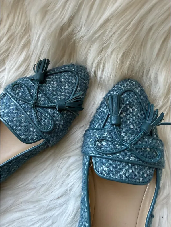NWOT’s Talbots Blue Tweed Tassel Loafers Size 5.5 - Image 3