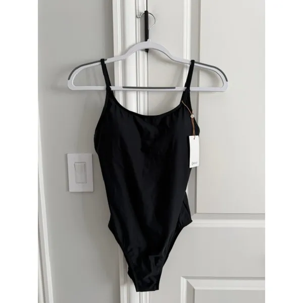 Quince NWT Italian Cami One-Piece Swimsuit Black Small - Image 3