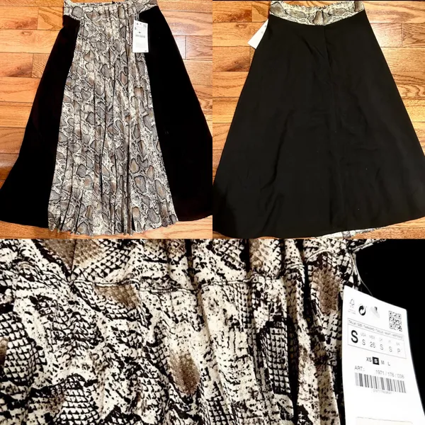 Zara BASIC NWT TRENDY NWT BLACK/front snake print pleated midi skirt S - Image 11