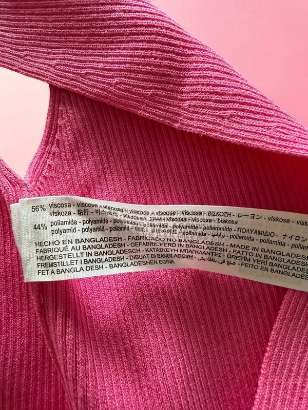 ZARA Pink Ribbed Knit Wrap Cropped V-Neck Top‎ - M - Image 4
