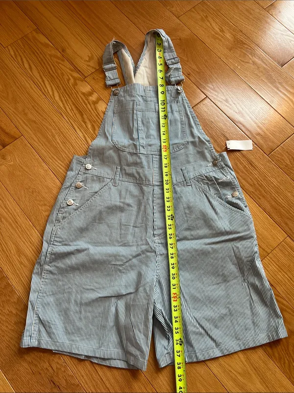 AMI vintage railroad overall Light Blue and White Pinstripe Short Overalls - Image 7