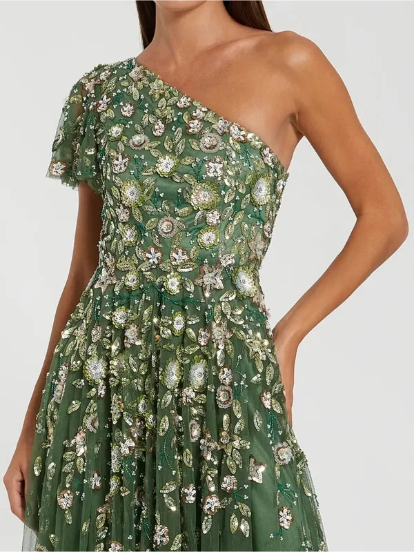 Mac Duggal 6159 Green One Shoulder Embellished A Line Gown sz 4 - Image 2