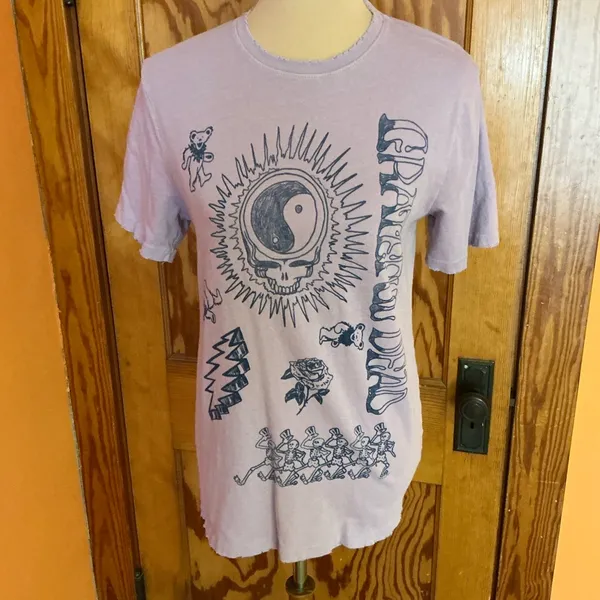 Grateful Dead Junk Food Pink Graphic Tee Distressed Skull Yin Yang Shirt Size S - Image 8