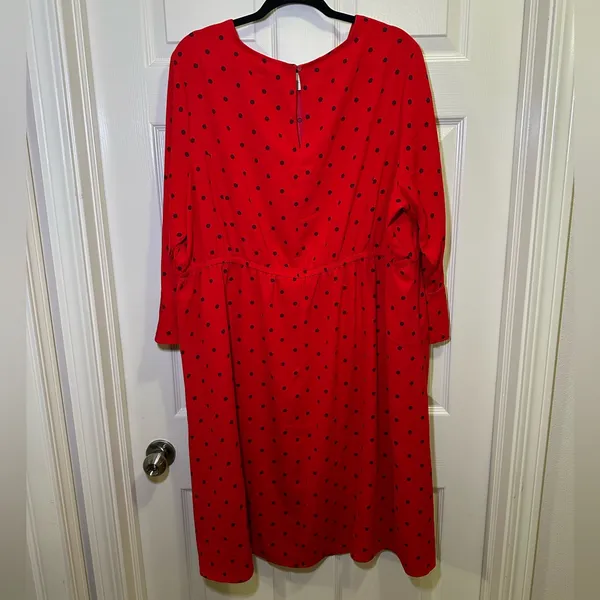 Old Navy Fit And Flare Dress Plus Size 3X Red Polka Dot Fluted Sleeve Business - Image 4