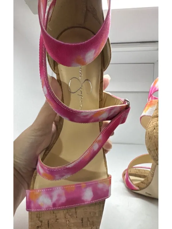 Jessica Simpson Pink Tie-Dye Strappy Cork Heel Sandals - Smo - Image 6