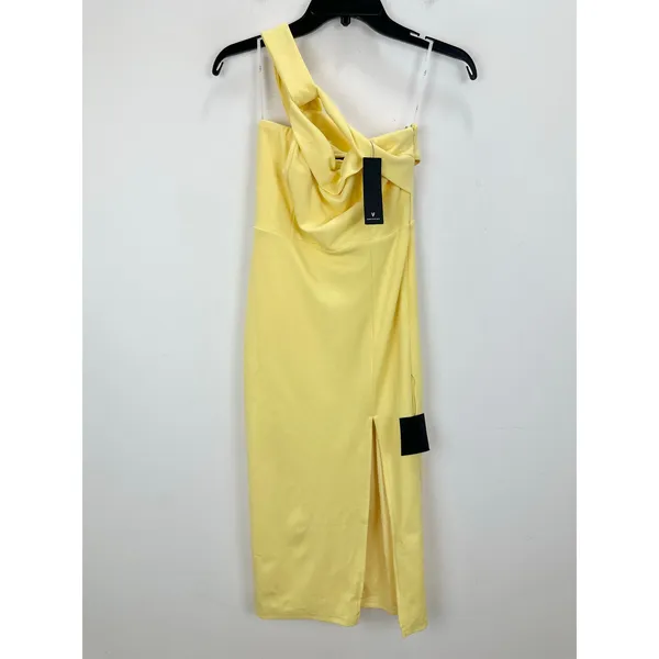 Lulus Twist and Make Up Light Yellow One-Shoulder Bodycon Midi Dress XS NWT - Image 5